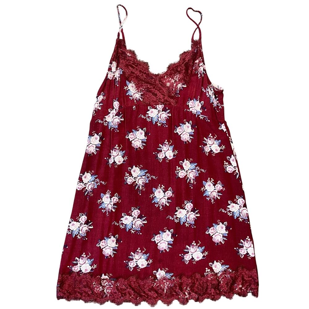 American Eagle Womens‎ Y2k Babydoll Mini Burgundy Floral Dress Small Boho Lace